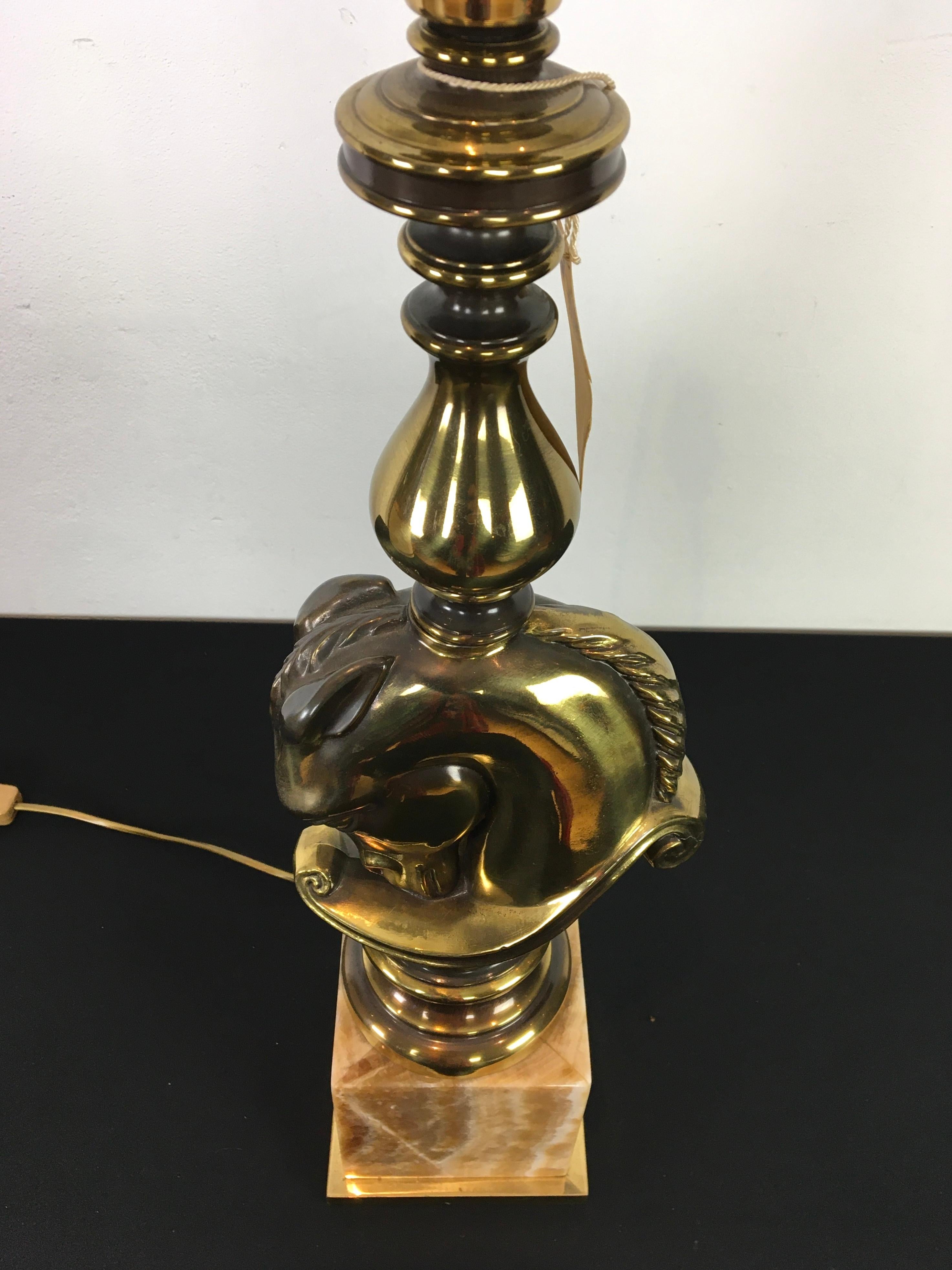 Lampe de table cheval sur socle en onyx,  Deknudt , Belgique, années 1970 en vente 1