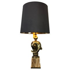 Lampe de table cheval sur socle en onyx,  Deknudt , Belgique, années 1970