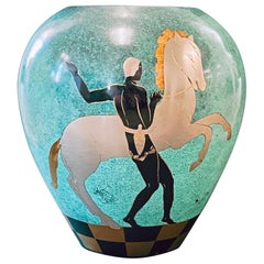 "Horse Tamer, " Rare, Gorgeous Mixed-Metal Art Deco Ikora Vase by WMF, Turquoise