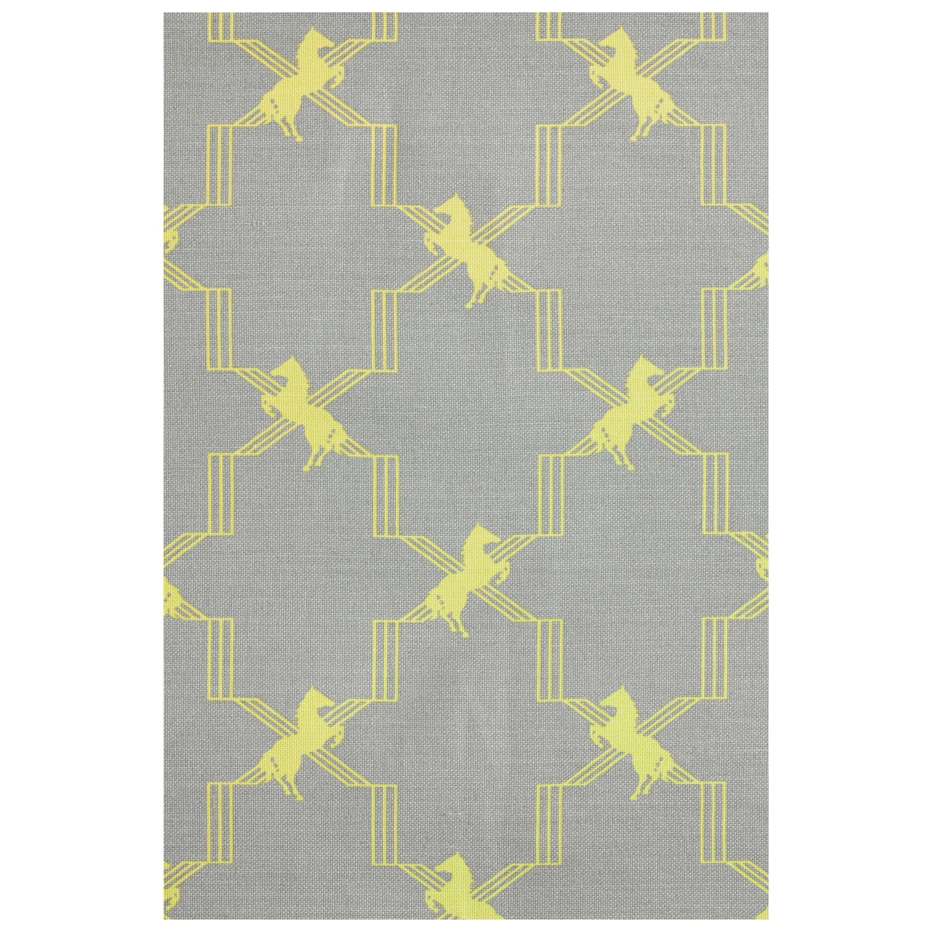 'Horse Trellis' Contemporary, Traditional Fabric in Acid Yellow on Grey For Sale