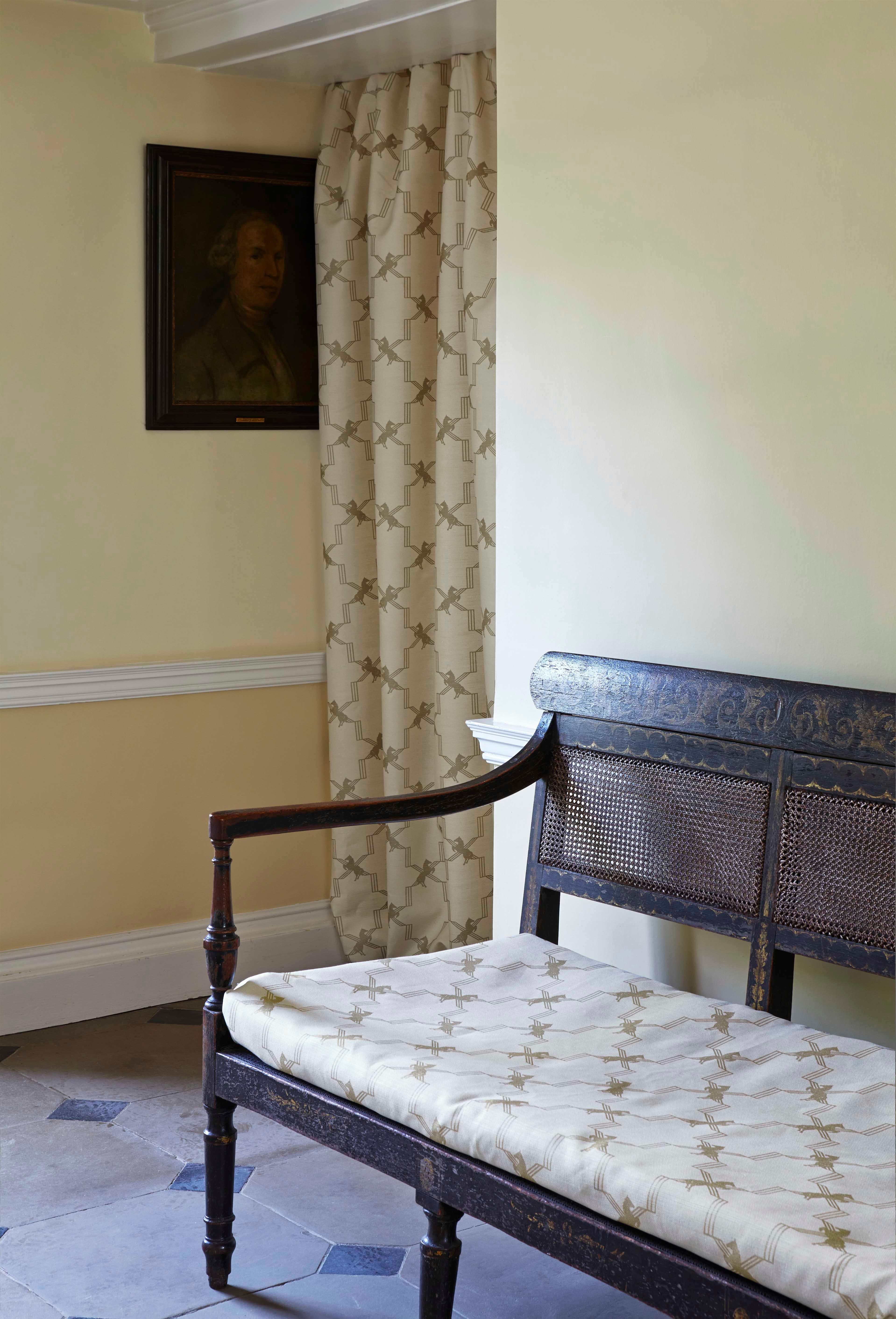 British 'Horse Trellis' Contemporary, Traditional Fabric in Metallic Stone For Sale