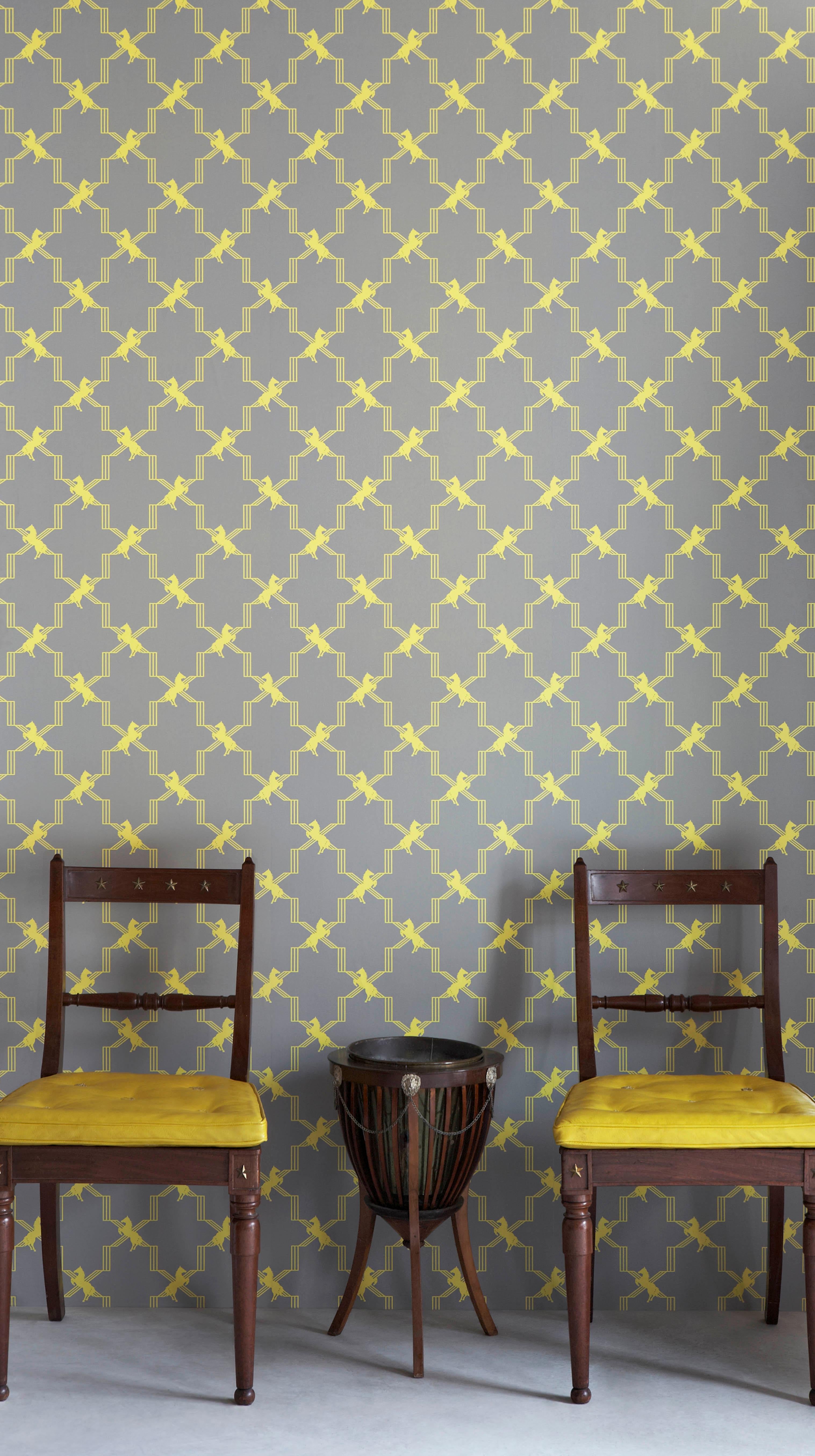 'Horse Trellis' Contemporary, Traditional Wallpaper in Metallic Stone In New Condition For Sale In Pewsey, Wiltshire