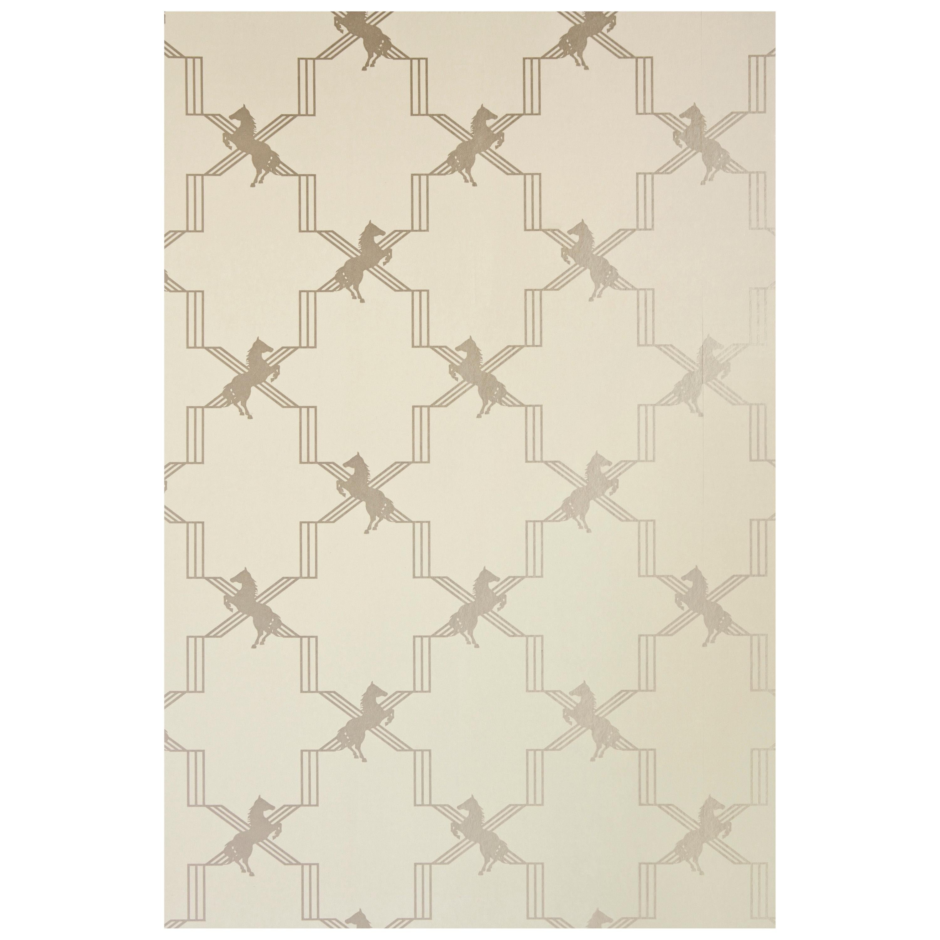 'Horse Trellis' Contemporary, Traditional Wallpaper in Metallic Stone For Sale