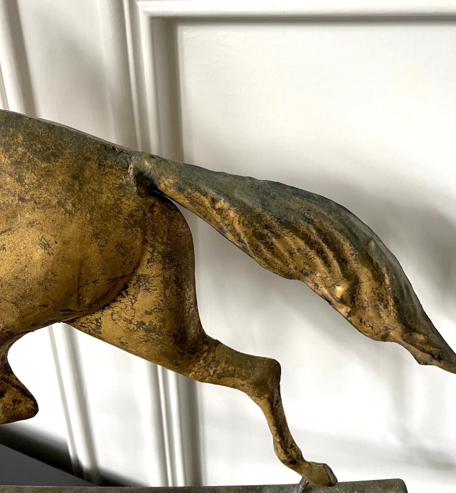 Horse Weathervane with Gilt Surface on Display Stand For Sale 1