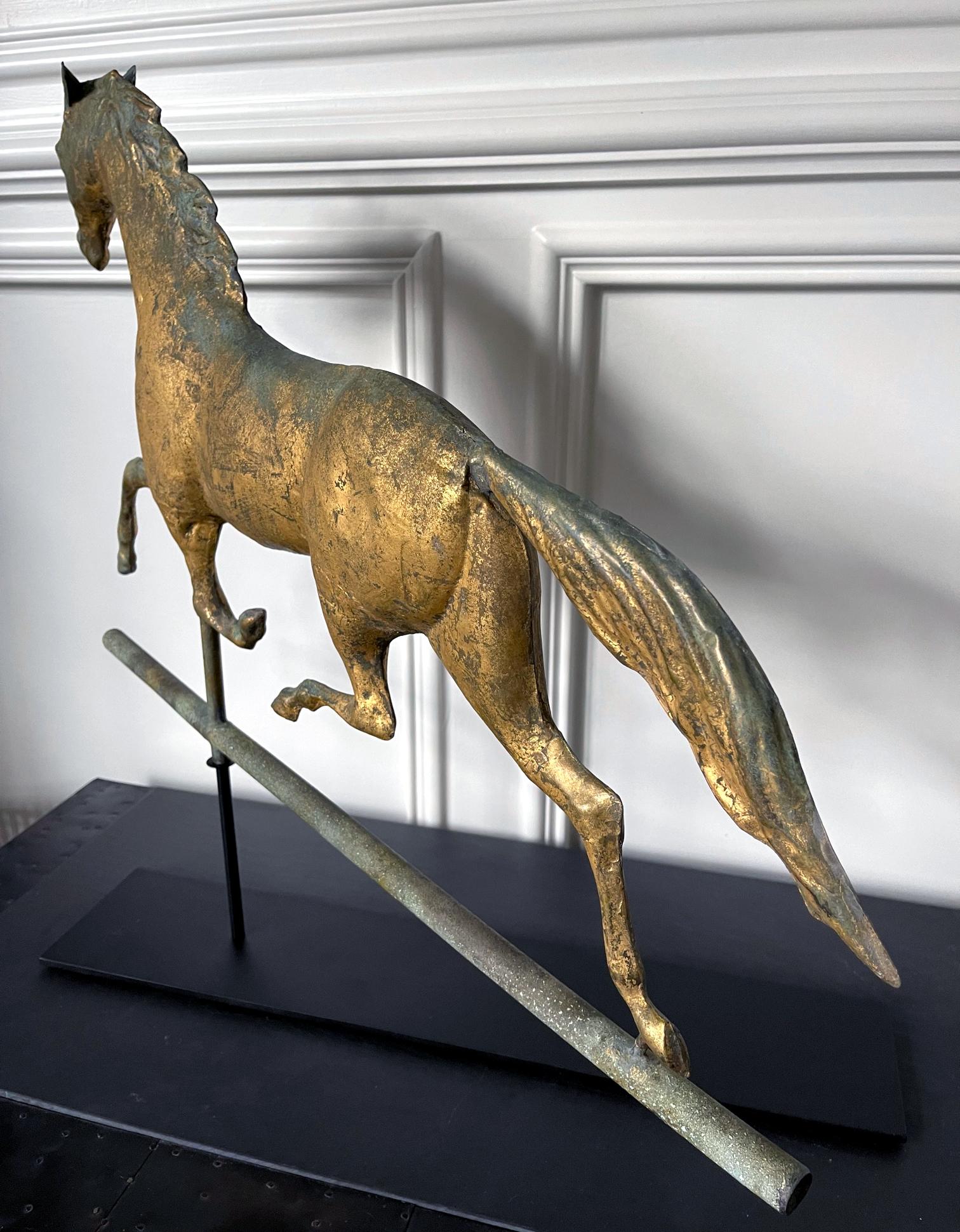 Horse Weathervane with Gilt Surface on Display Stand For Sale 3
