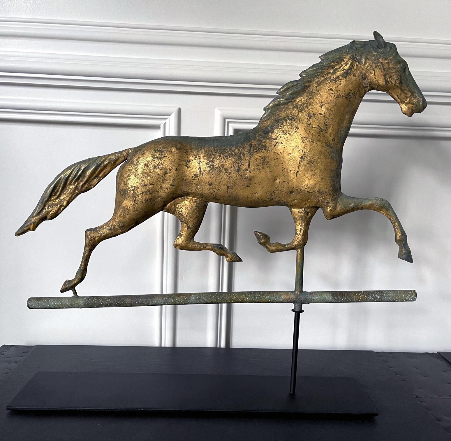 Horse Weathervane with Gilt Surface on Display Stand For Sale 4