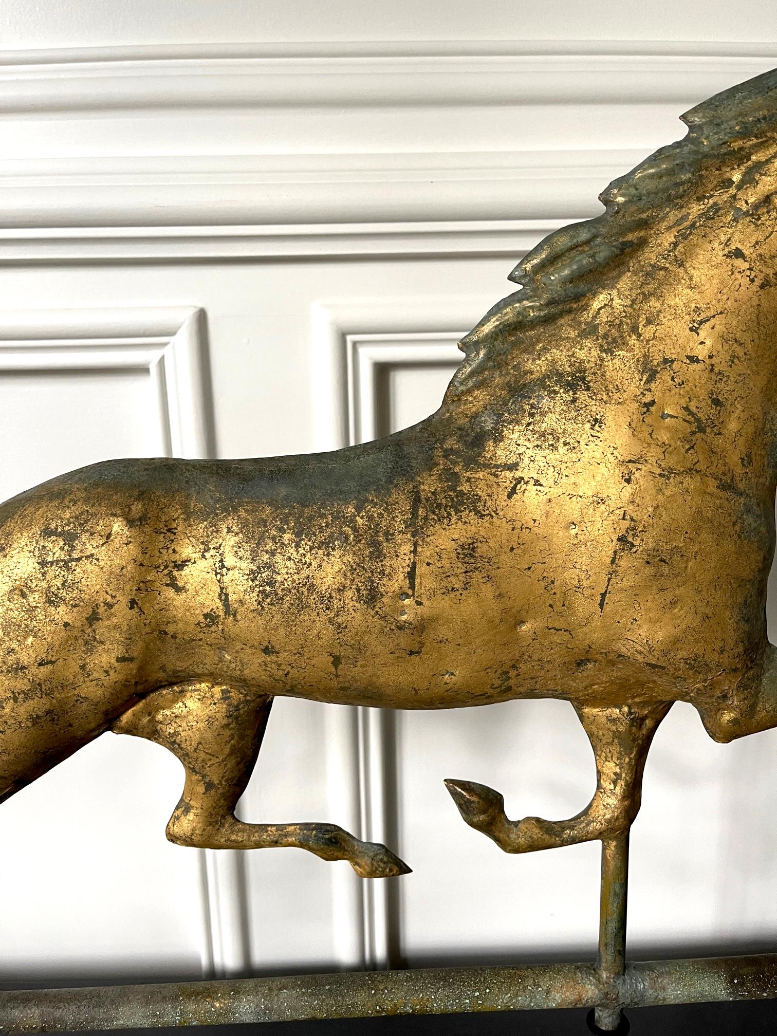 Horse Weathervane with Gilt Surface on Display Stand For Sale 6