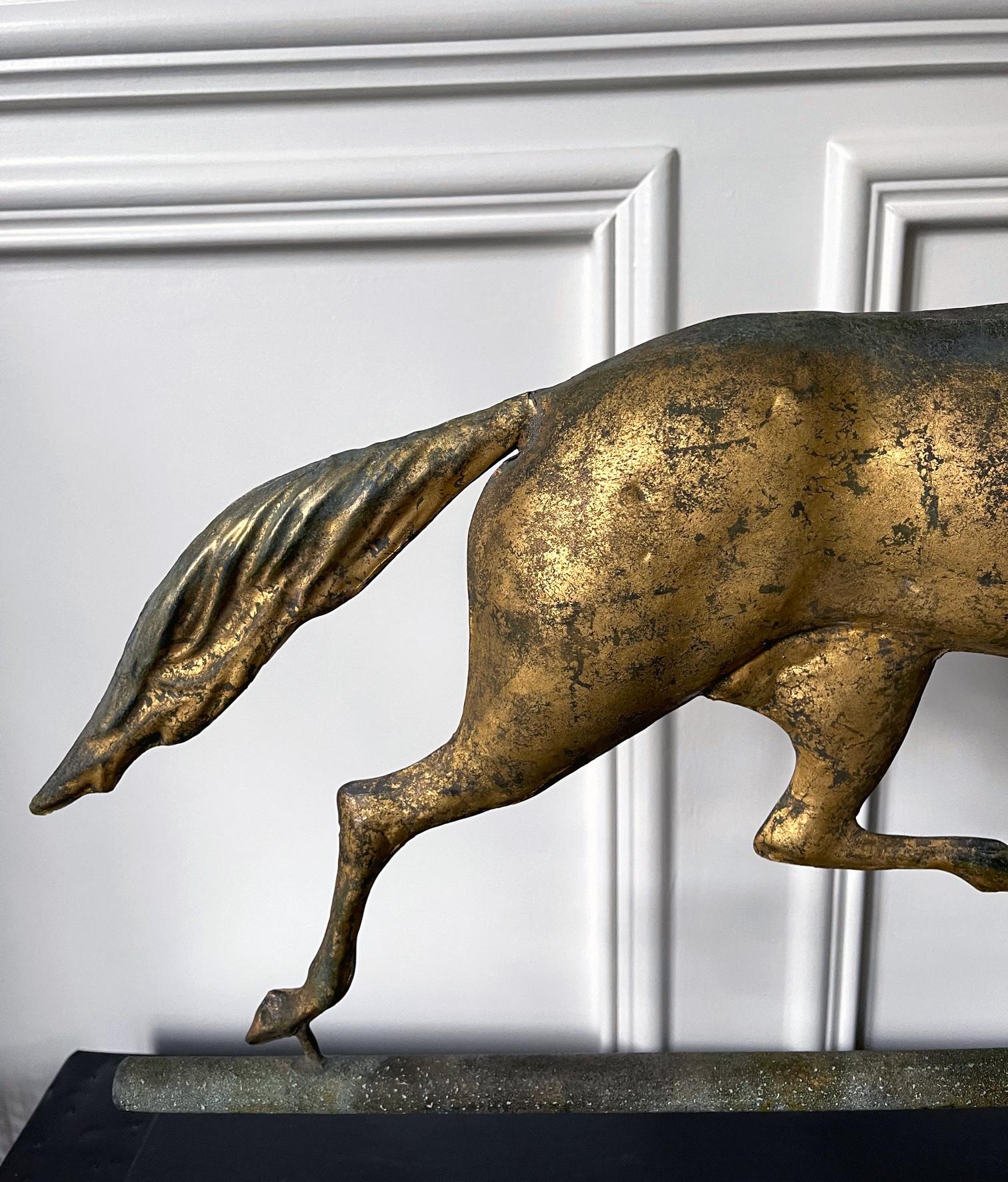 Horse Weathervane with Gilt Surface on Display Stand For Sale 7