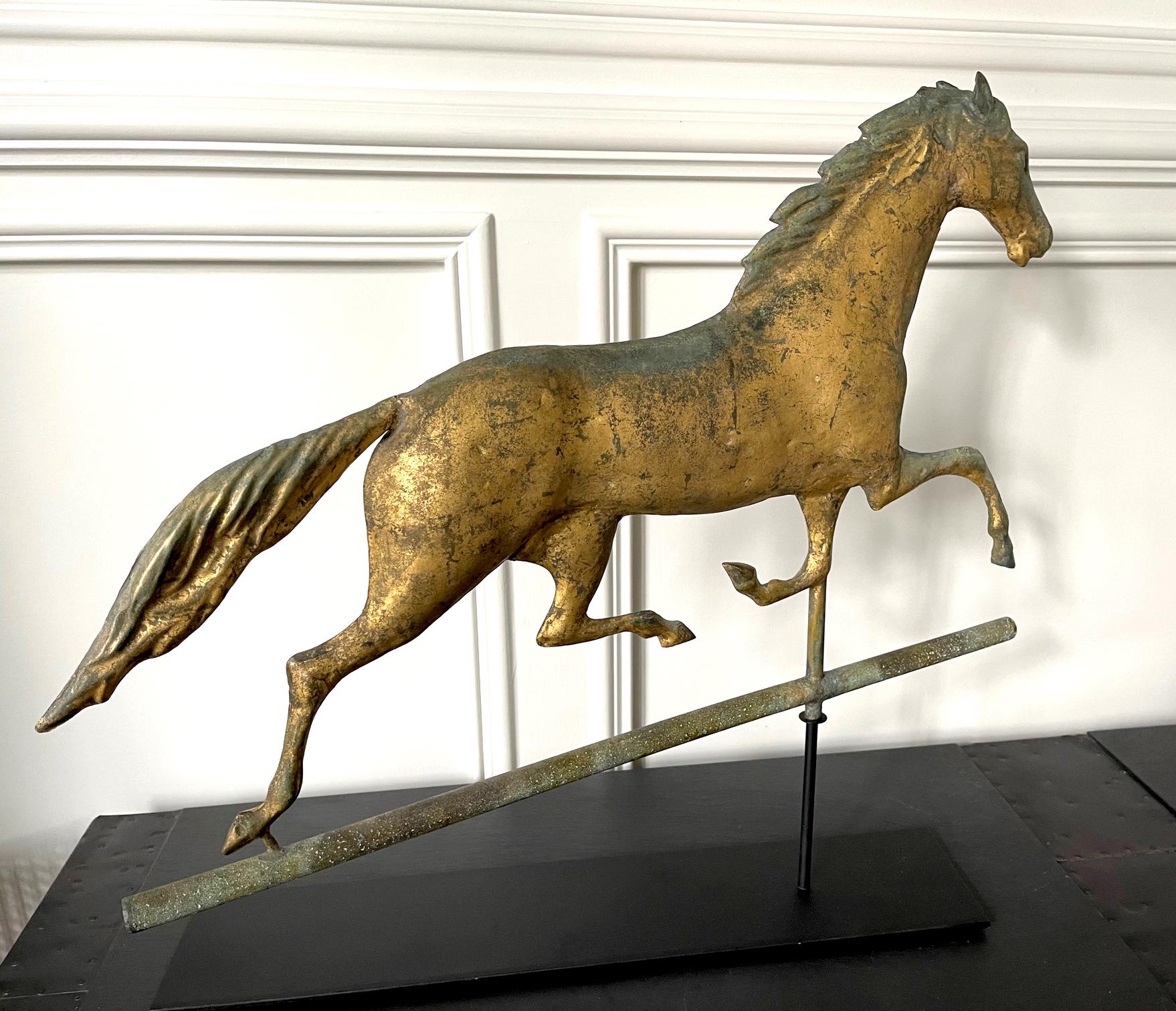 Horse Weathervane with Gilt Surface on Display Stand For Sale 8