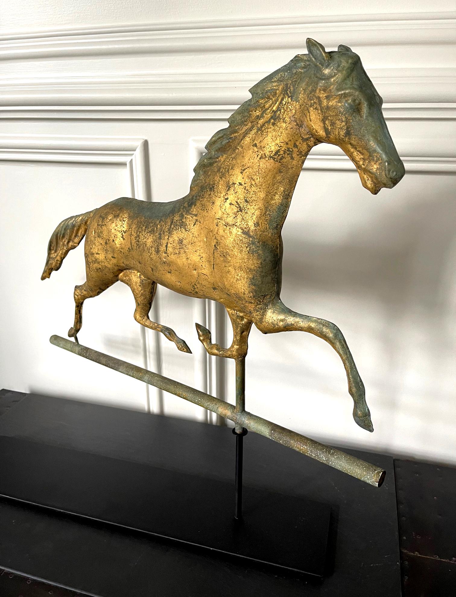 Horse Weathervane with Gilt Surface on Display Stand For Sale 9