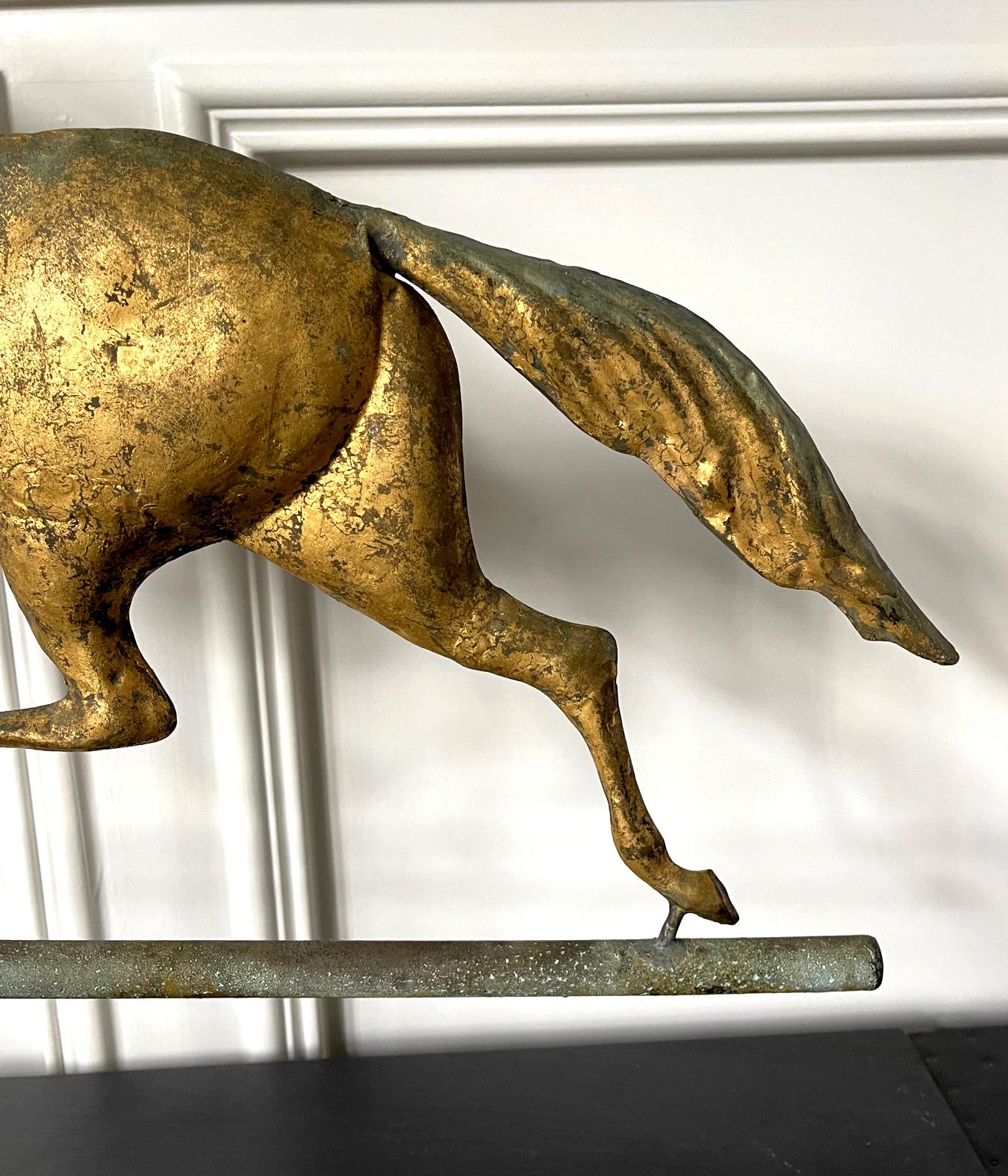 American Classical Horse Weathervane with Gilt Surface on Display Stand For Sale