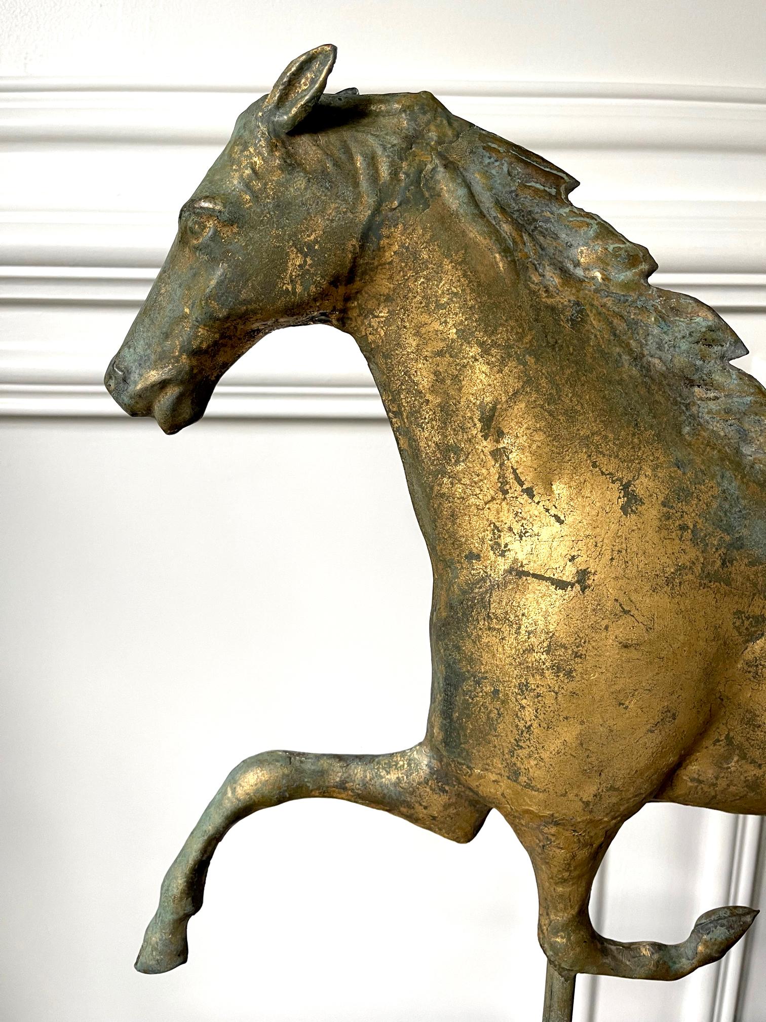 American Horse Weathervane with Gilt Surface on Display Stand For Sale
