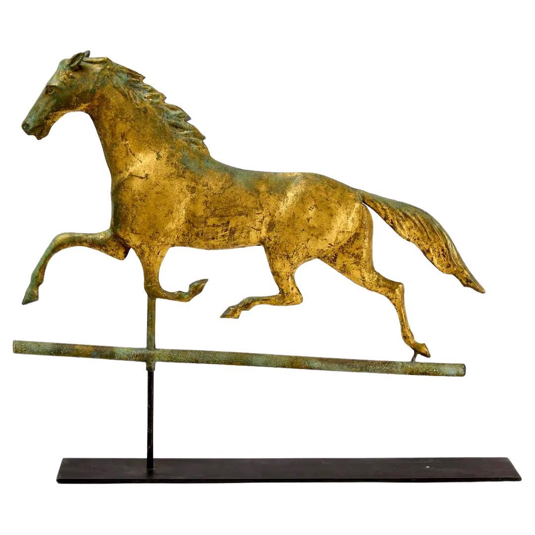 Horse Weathervane with Gilt Surface on Display Stand For Sale