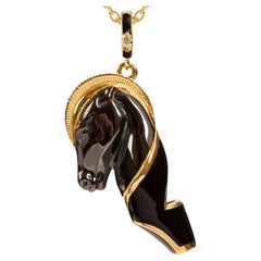 Horse Whistle Pendant Necklace, Black Enamel