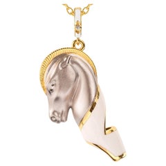 Horse Whistle Pendant Necklace, White Enamel