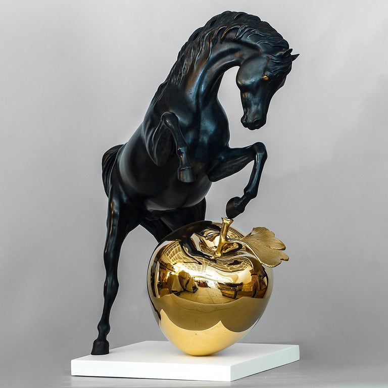 Cast Horse with the Golden Apple Sculpture in Bronze For Sale