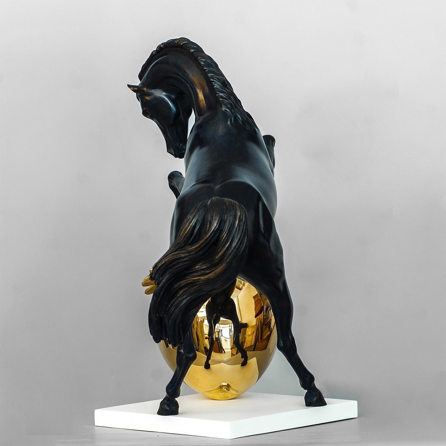 Contemporary Horse with the Golden Apple Sculpture in Bronze