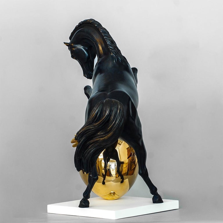 Contemporary Horse with the Golden Apple Sculpture in Bronze For Sale