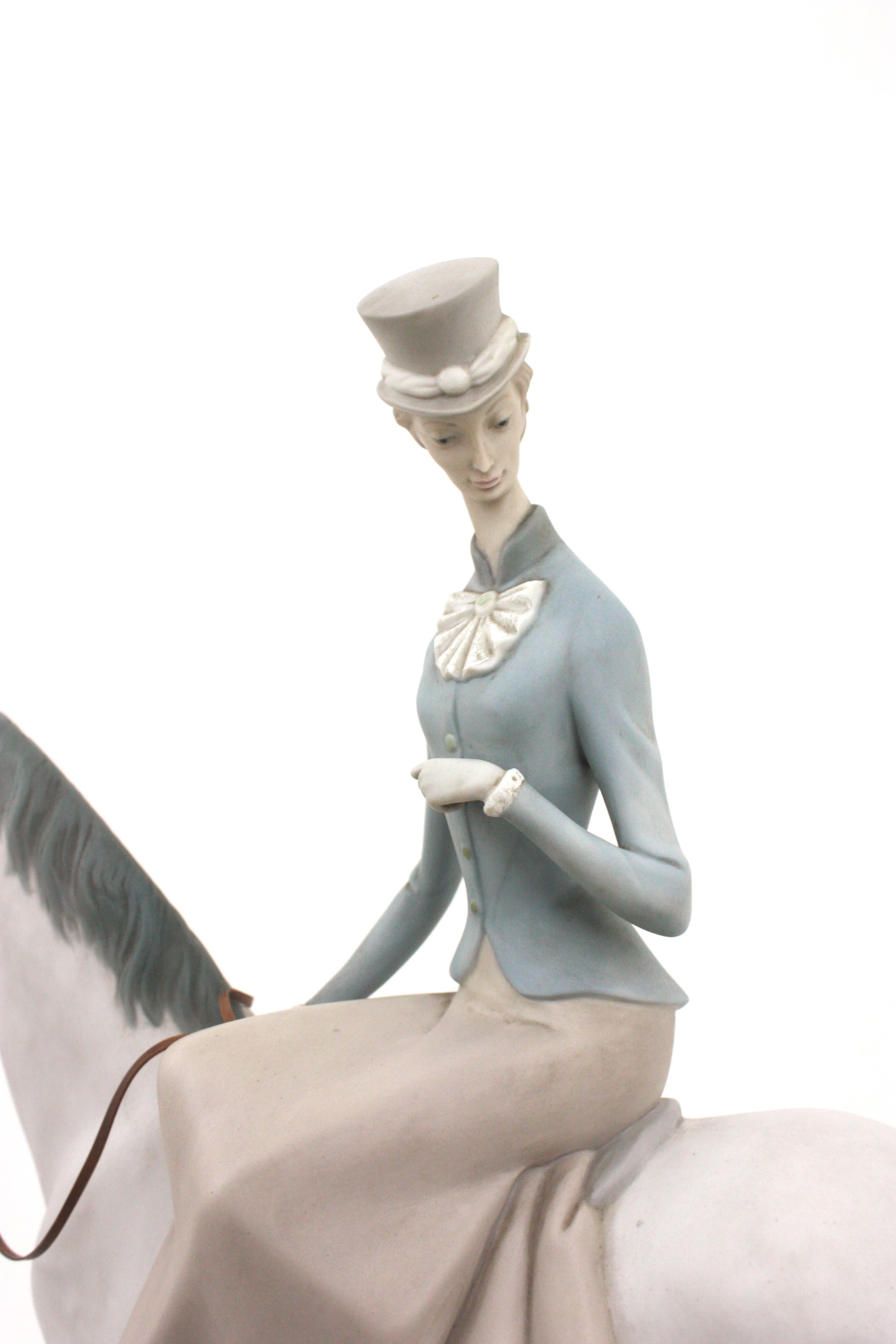 Large Spanish Horse Woman Porcelain Sculpture by Lladro, 1960s For Sale 6