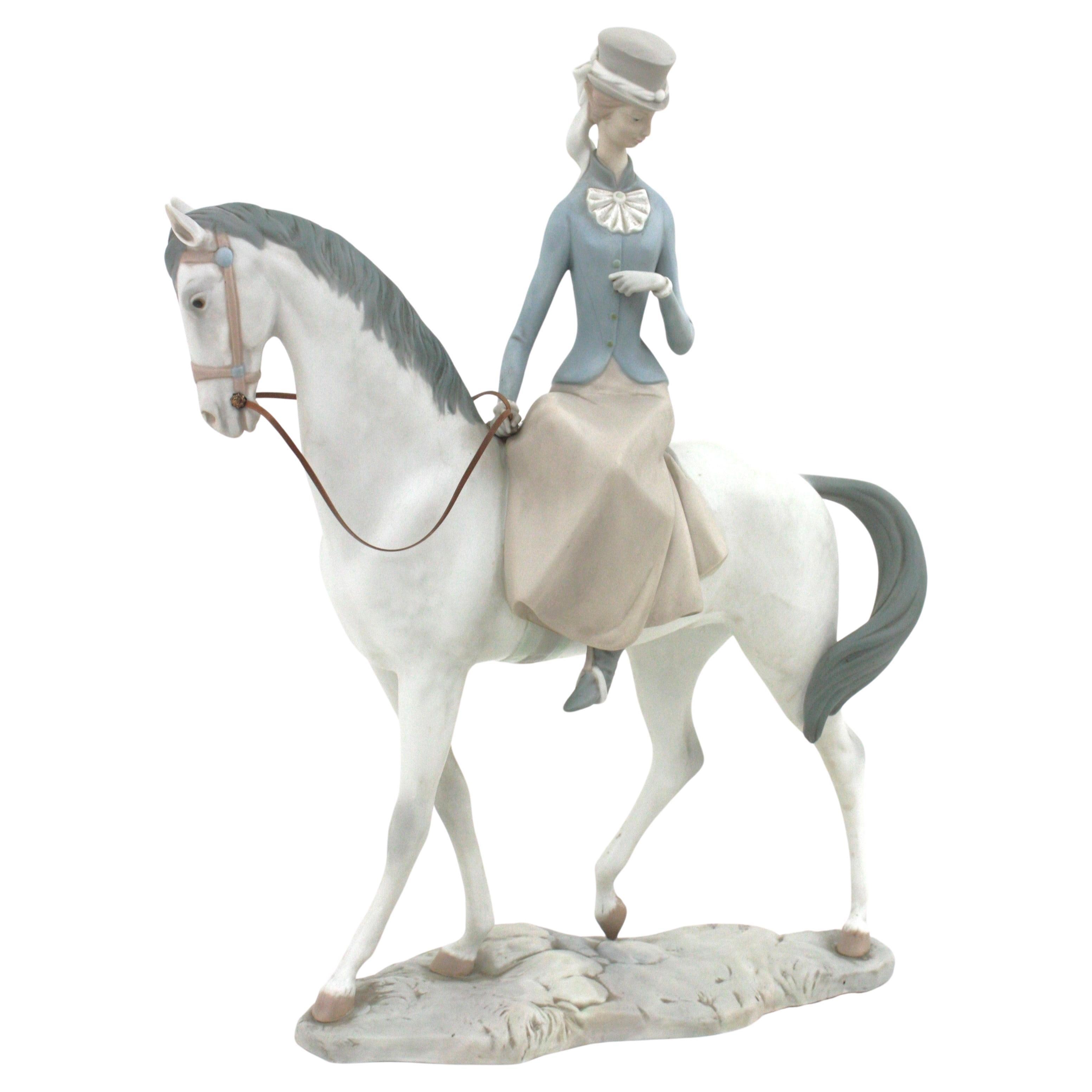Mid-Century Modern Large Spanish Horse Woman Porcelain Sculpture by Lladro, 1960s For Sale