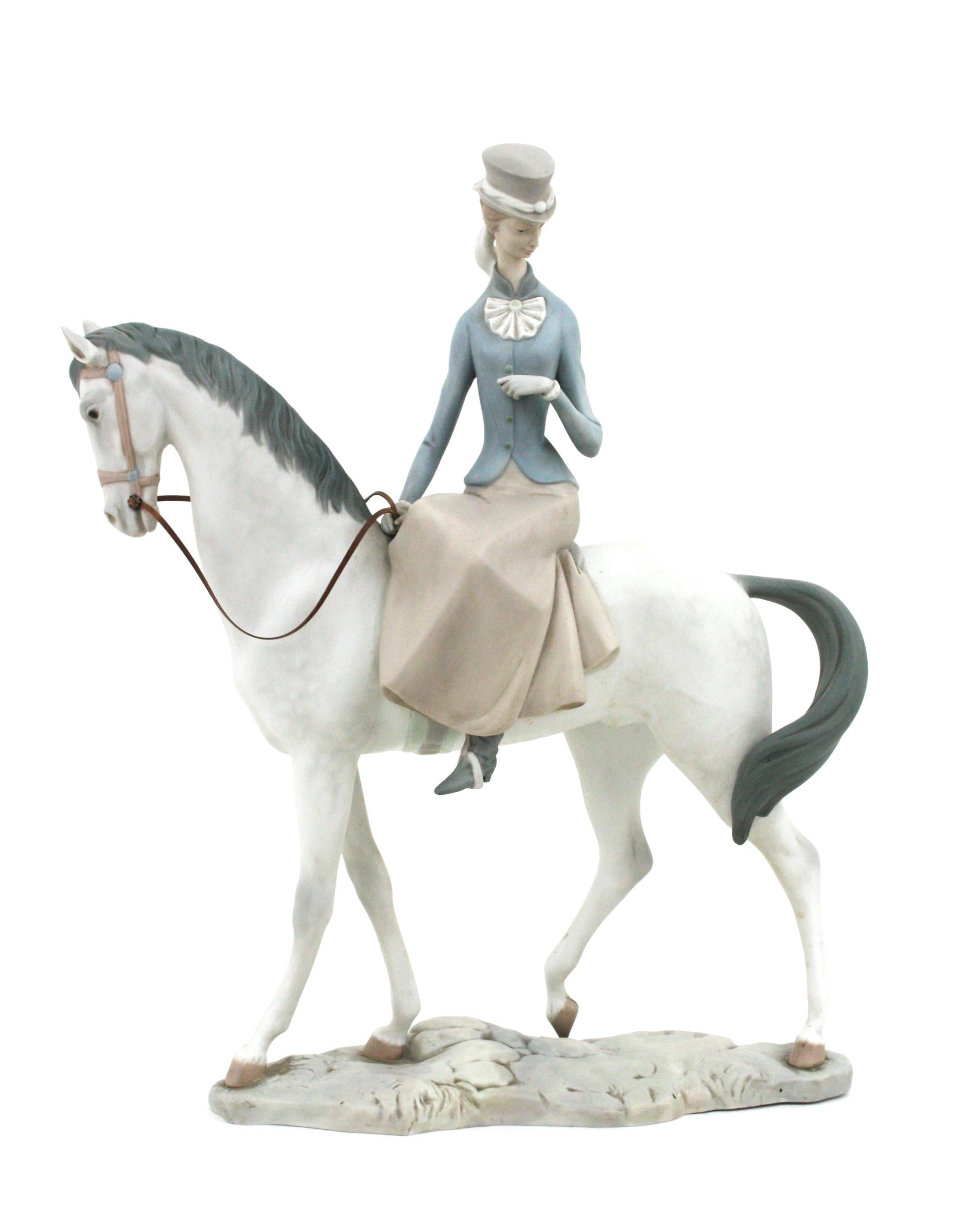 Unglazed Large Spanish Horse Woman Porcelain Sculpture by Lladro, 1960s For Sale
