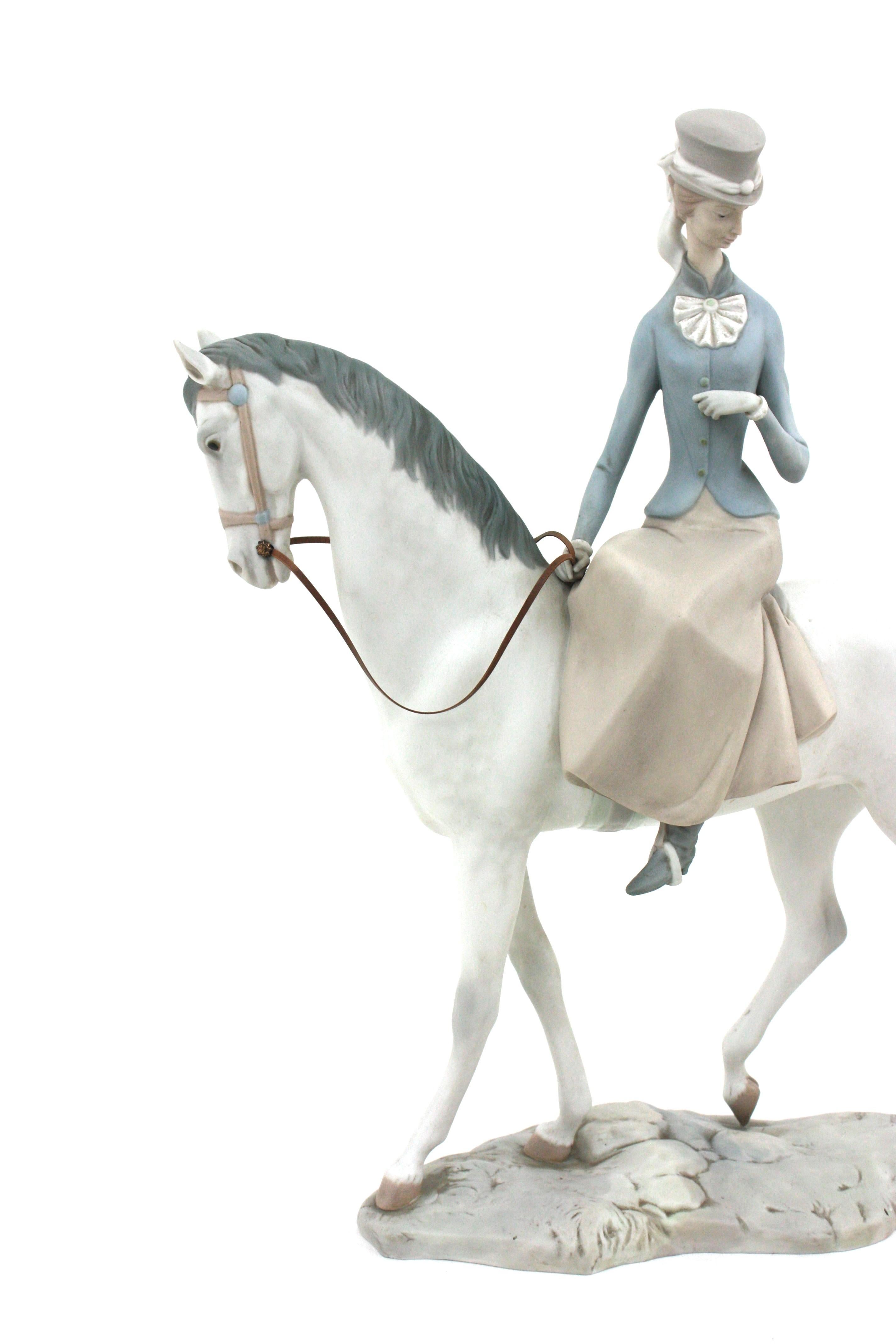 Large Spanish Horse Woman Porcelain Sculpture by Lladro, 1960s For Sale 1