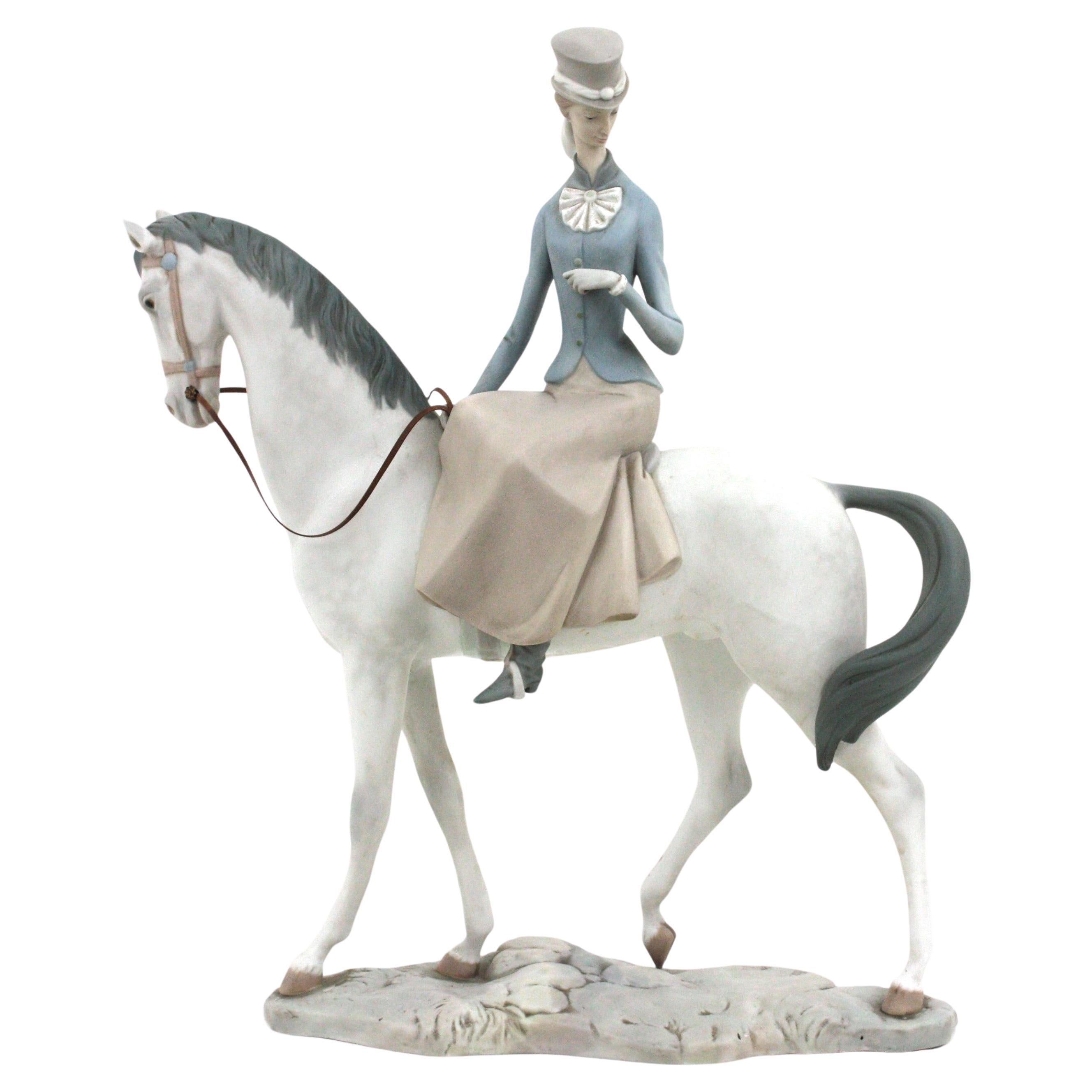 Large Spanish Horse Woman Porcelain Sculpture by Lladro, 1960s For Sale