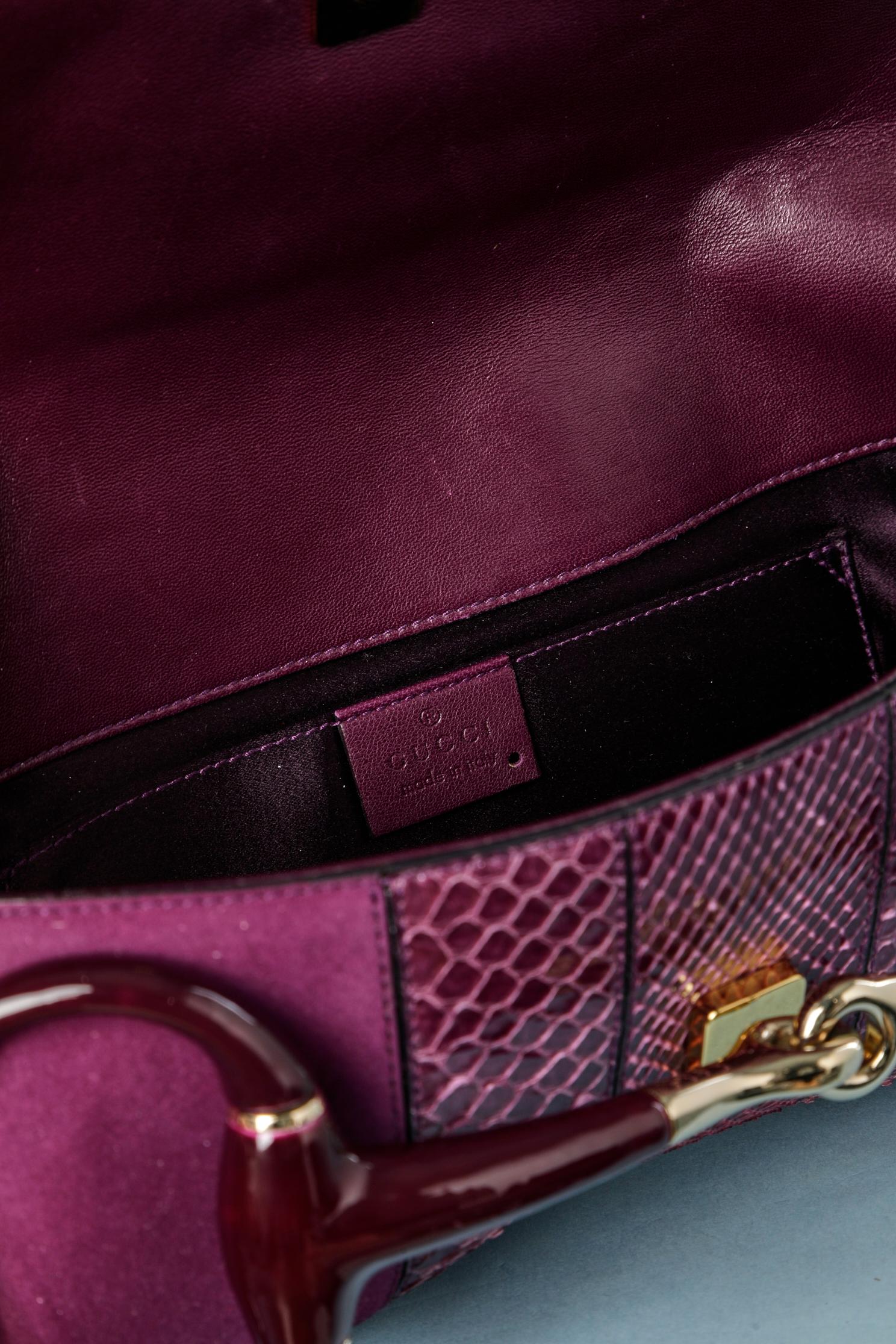 Black Horsebit purple suede and python chain clutch bag  Gucci by Tom Ford