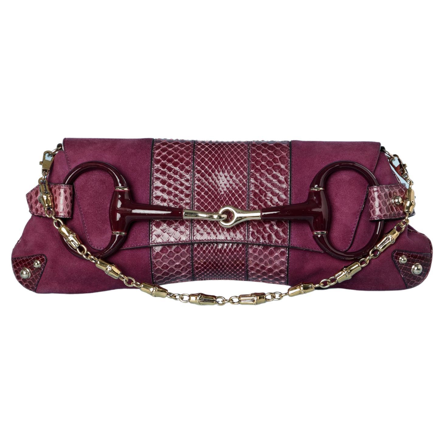 Horsebit purple suede and python chain clutch bag  Gucci by Tom Ford 