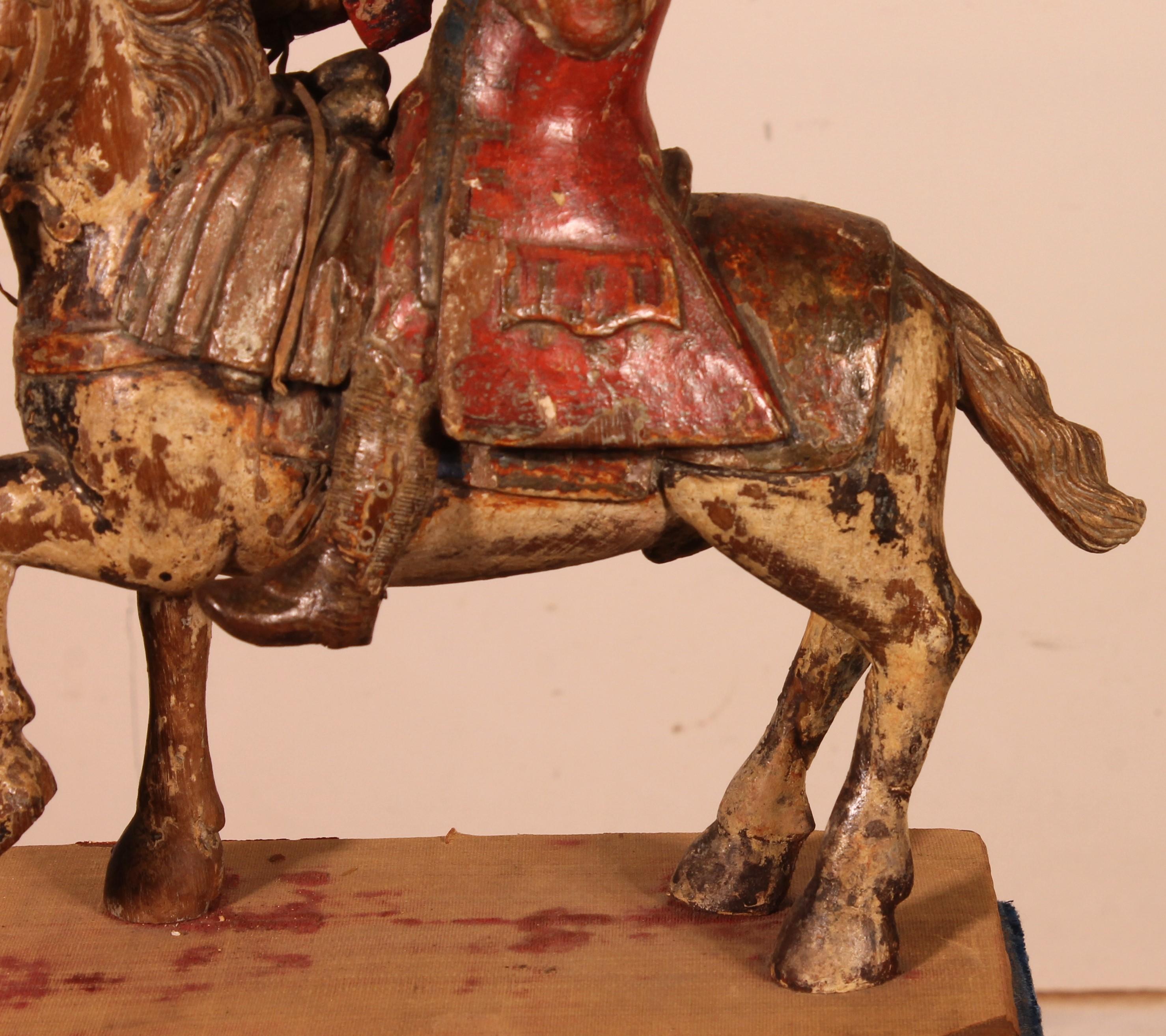 French Horseman in Carved Wood-18th Century