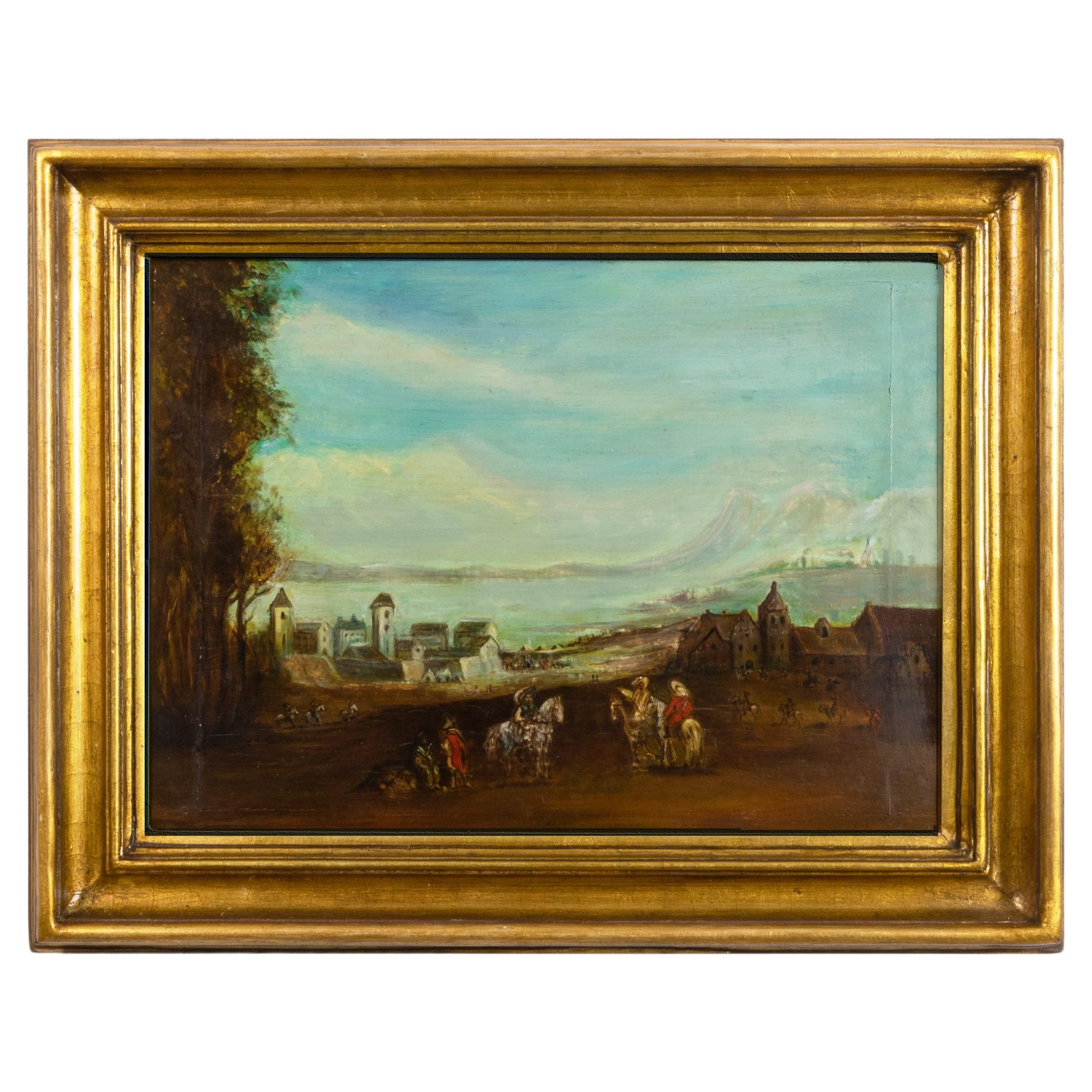 Horseman Landscape Painting, Early 20th Century For Sale