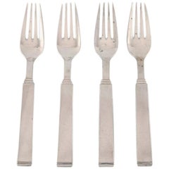 Horsens Denmark: "Funkis III", 4 Pcs, Lunch Fork, Art Deco Silver Cutlery