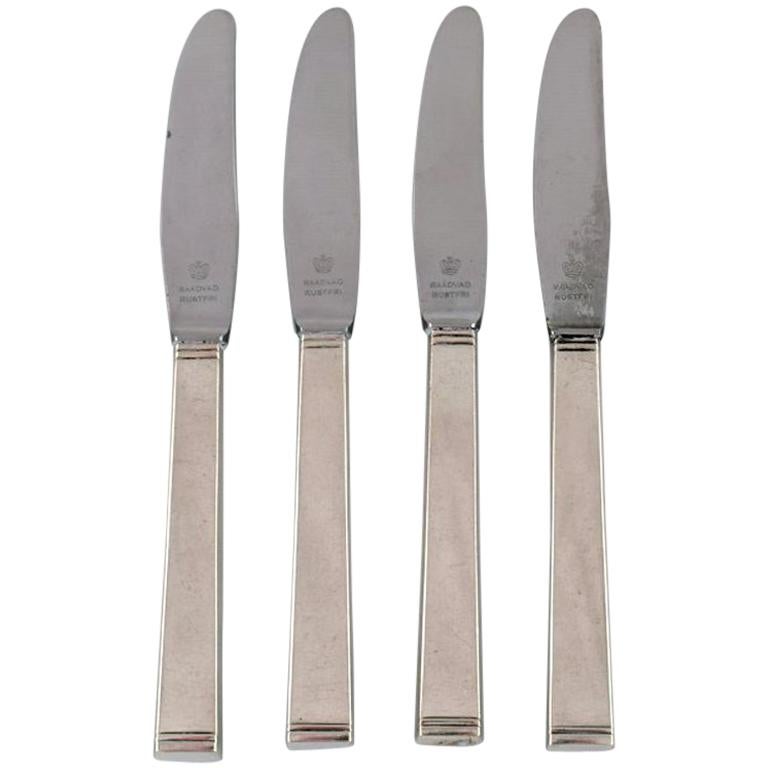 Horsens Denmark "Funkis III", 4 Pieces Lunch Knife, Art Deco Silver Cutlery For Sale