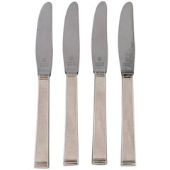 Horsens Denmark "Funkis III", 4 Pieces Lunch Knife, Art Deco Silver Cutlery