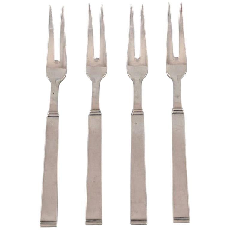 Horsens Denmark "Funkis III", 4 Pieces Serving Fork in Silver, Art Deco Silver For Sale