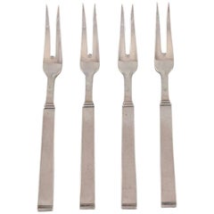 Horsens Denmark "Funkis III", 4 Pieces Serving Fork in Silver, Art Deco Silver
