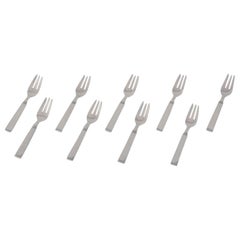 Horsens Sølv. Ensemble de neuf fourchettes à pâtisserie danoises en argent 830. Style Art déco.