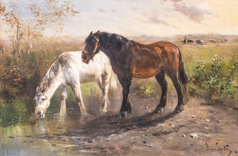 Horses In A Field Late 19th Century Oil On Canvas Henry Shouten