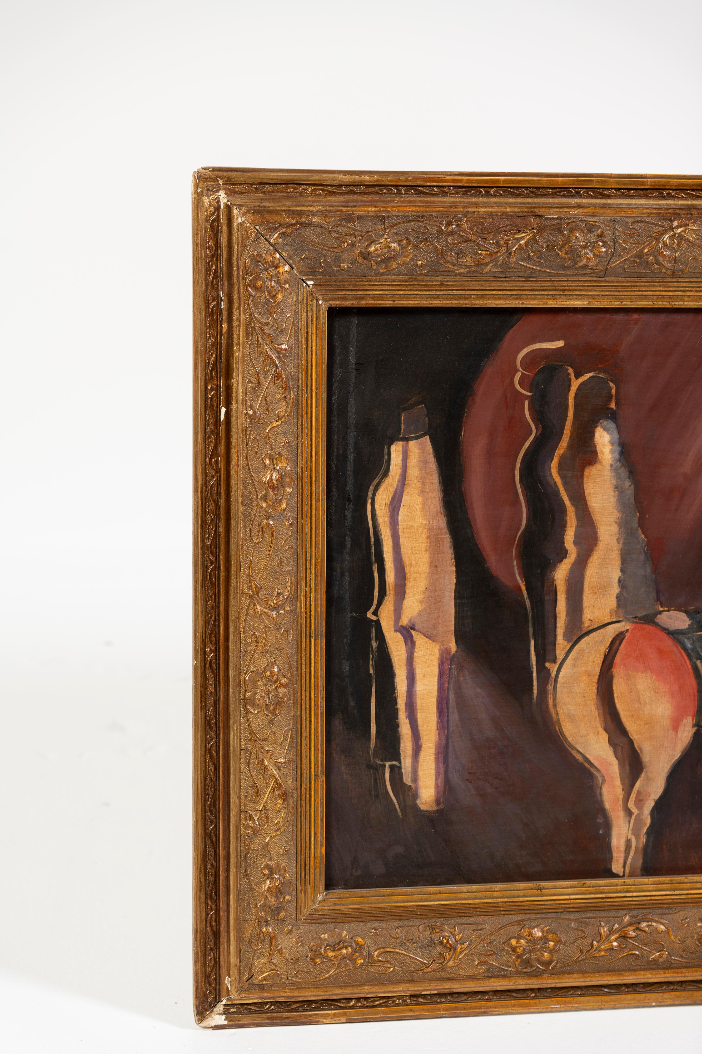 Chevaux avec personnages, huile sur carton, encadré, Bela Kadar, signé, Hongrie, 1920-30 Bon état à San Francisco, CA