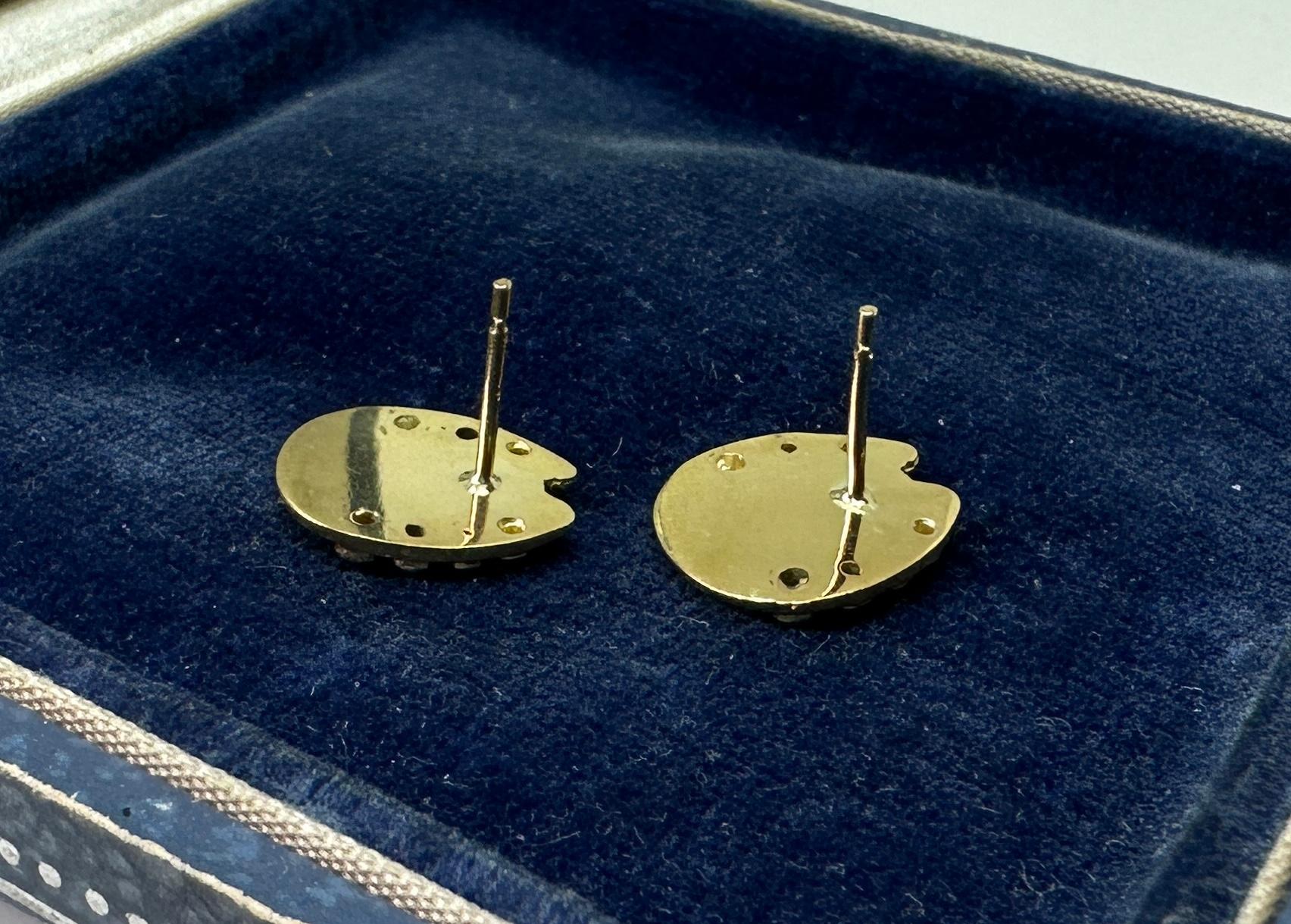 Boucles d'oreilles fer à cheval rétro Good Luck France en or jaune 18 carats et 14 diamants Unisexe en vente