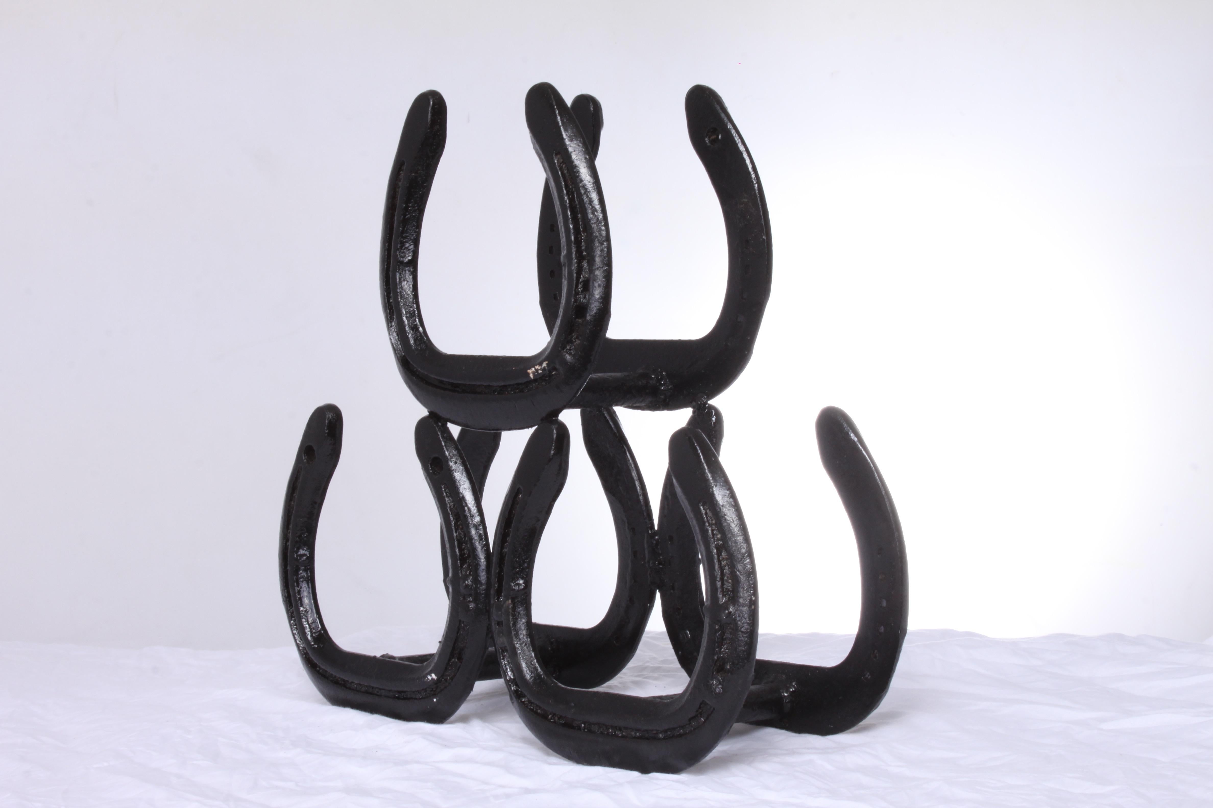 Other Horseshoe 3 Bottle Metal Wine Rack For Sale