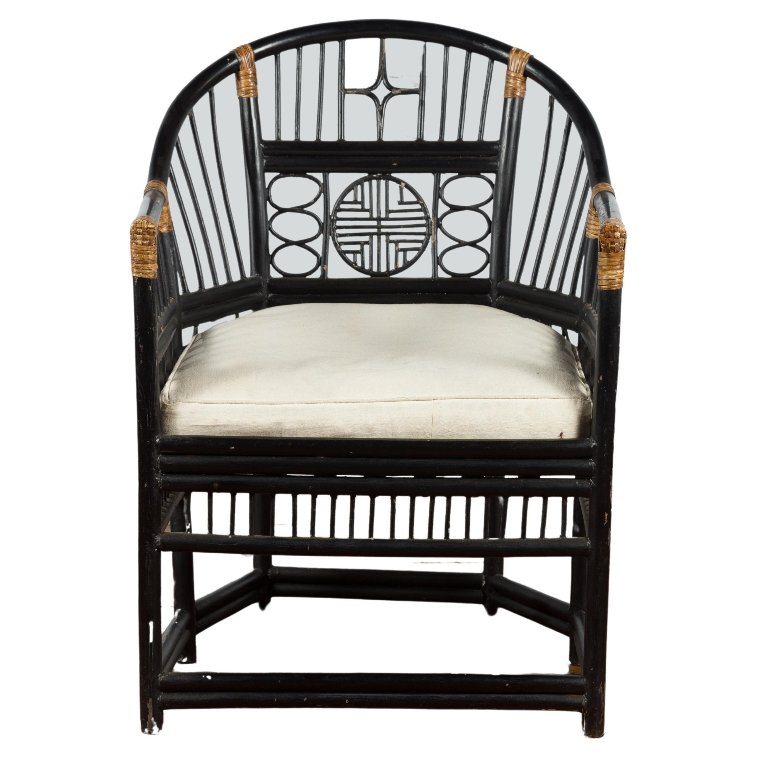 Horseshoe Back Chair with Bamboo Fretwork Geometric Motifs For Sale