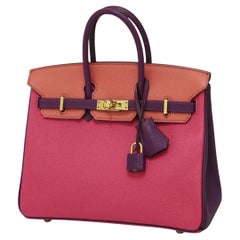 Birkin 25 a ferro di cavallo tricolore rosa e viola