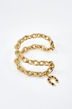 Horseshoe Bracelet Black Diamond Blue Sapphire Chain Cuff Lucky Charm Gold