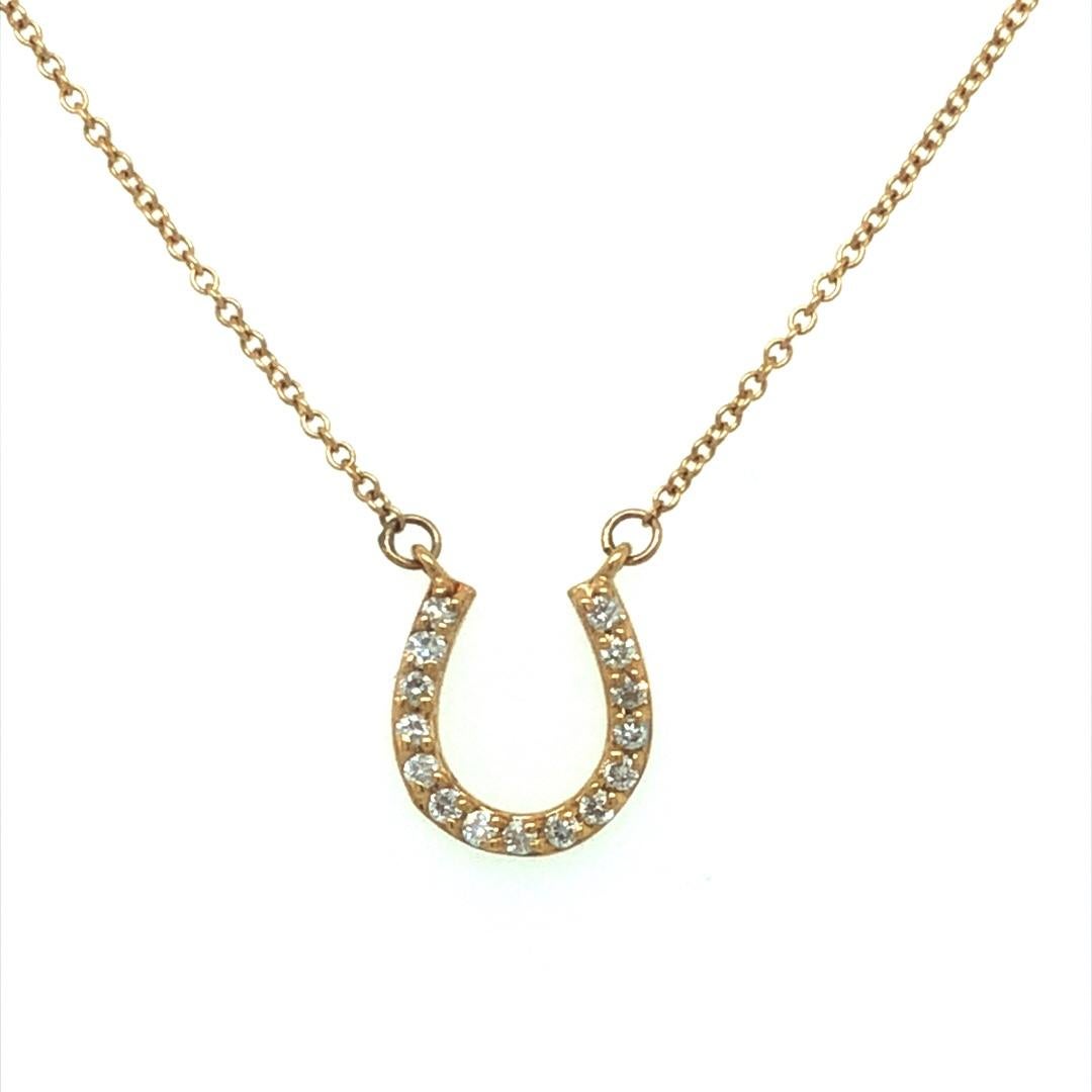 Artisan Horseshoe Charm Pendant Diamond Necklace 14K Yellow Gold For Sale