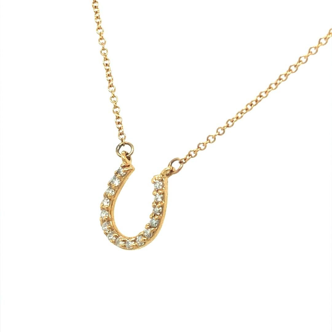 Round Cut Horseshoe Charm Pendant Diamond Necklace 14K Yellow Gold For Sale
