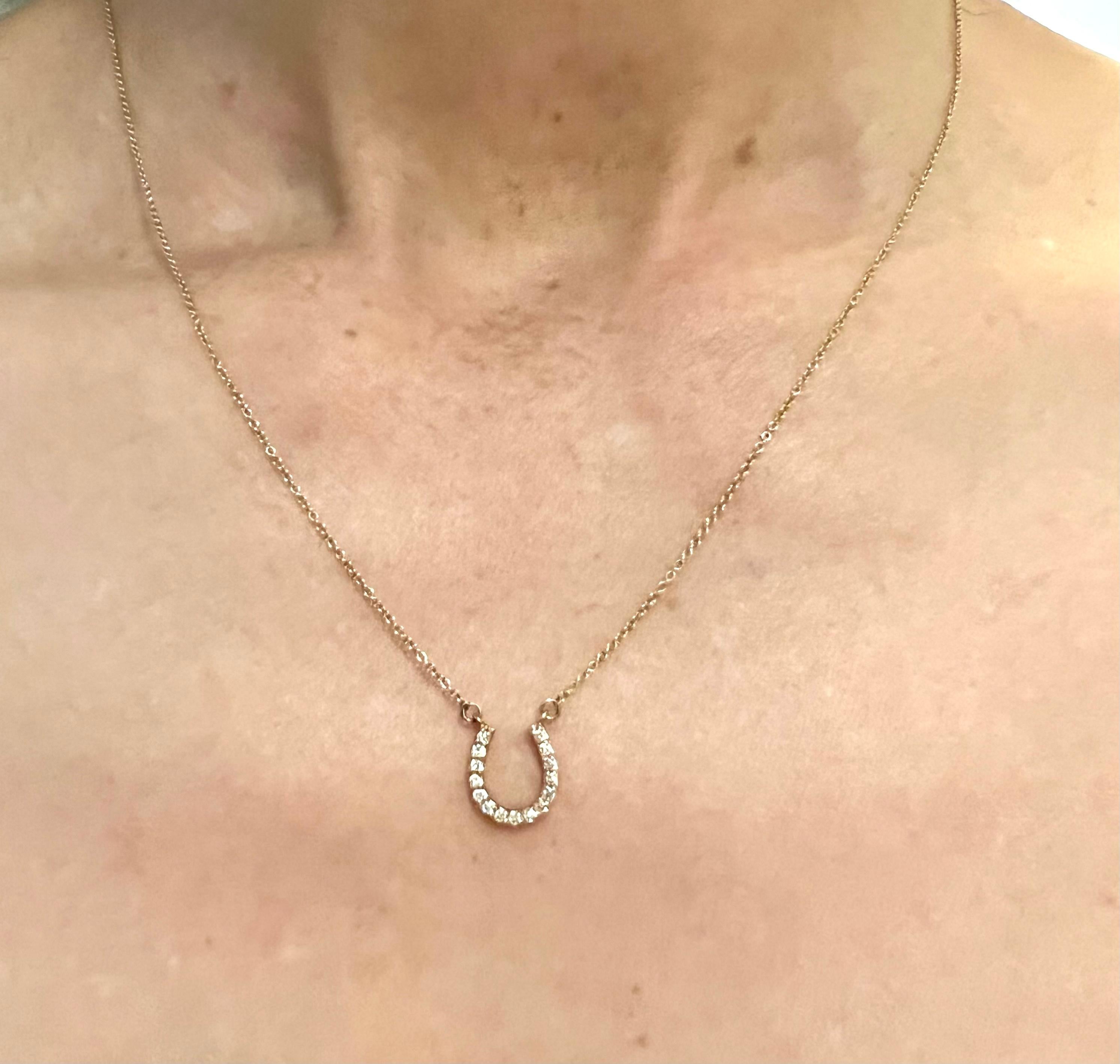 Horseshoe Charm Pendant Diamond Necklace 14K Yellow Gold 1