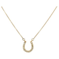 Horseshoe Charm Pendant Diamond Necklace 14K Yellow Gold