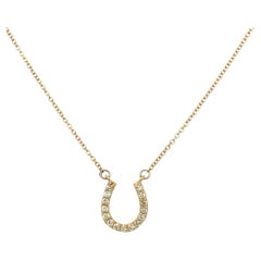 Horseshoe Charm Anhänger Diamant-Halskette 14K Gelbgold