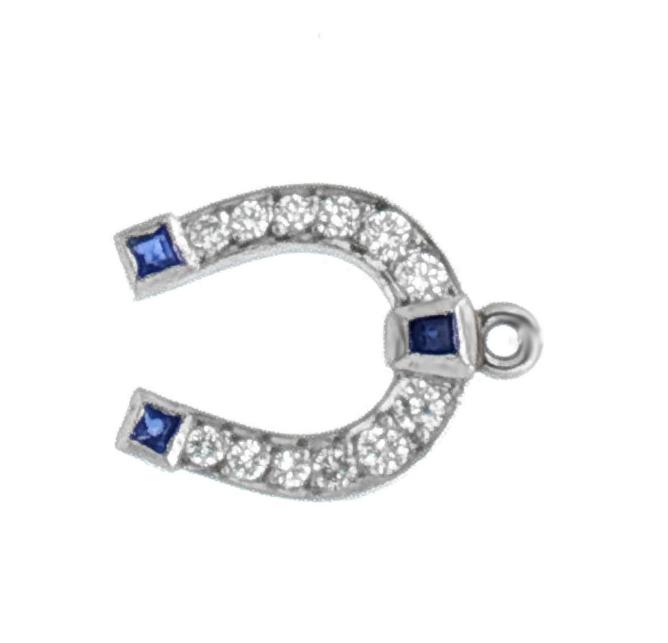 Breloque fer à cheval avec diamant et saphir, platine Excellent état - En vente à Bethesda, MD